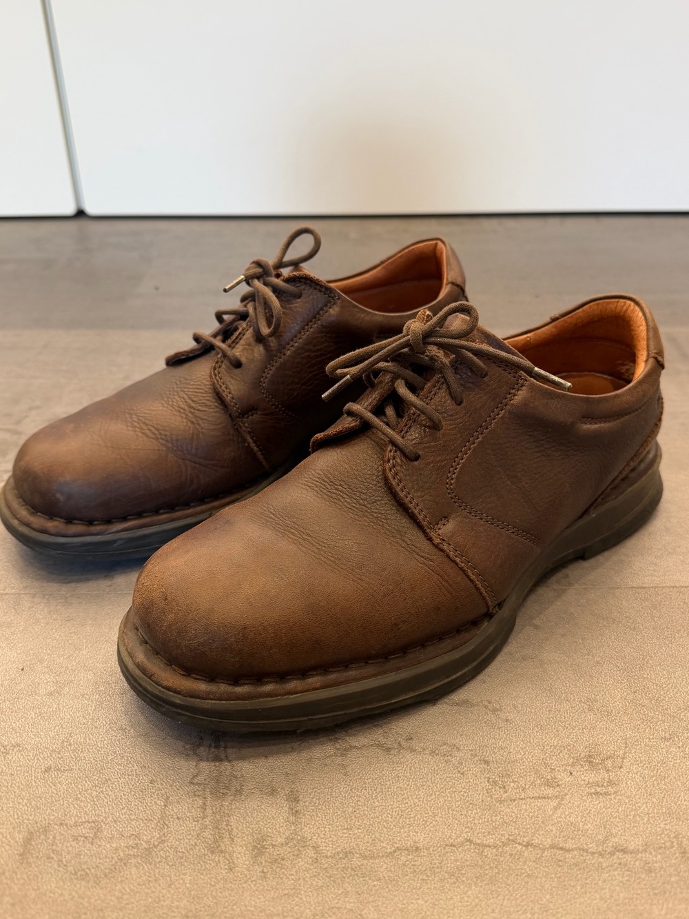 Johnston & Murphy Men's Brown Leather Lace-Up Derbys (Size 10 Wide) Dark Brown